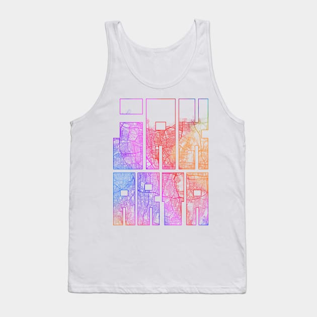Jakarta, Indonesia City Map Typography - Colorful Tank Top by deMAP Studio